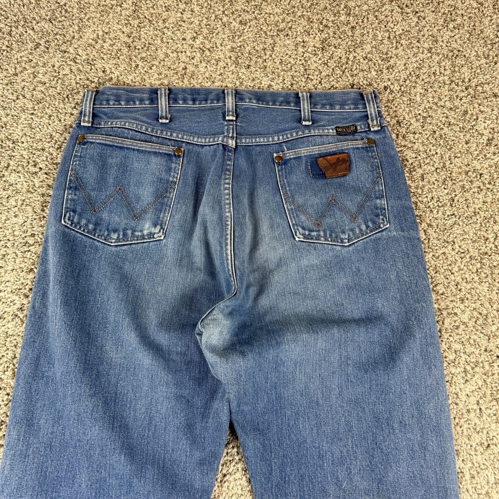 VTG 70s Wrangler 13MWZ Jeans Mens 33x35 Blue Talon Zip Cowboy Fade Made In USA - Picture 4 of 11